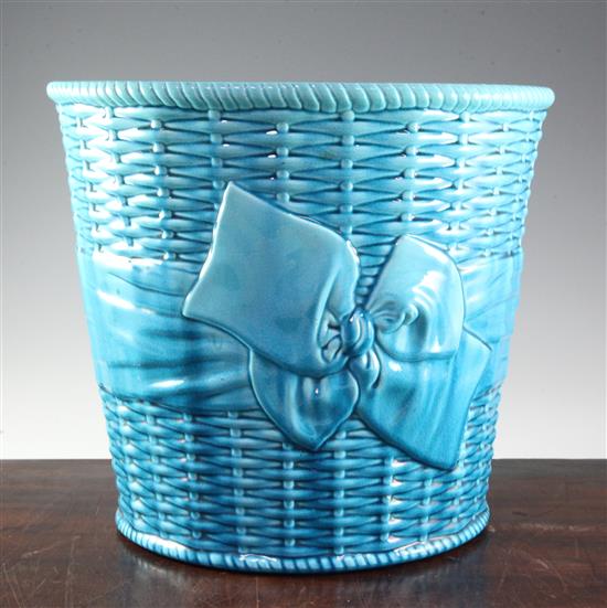A Mintons turquoise glazed majolica jardiniere, c.1907, height 31.3cm (12.5in.)